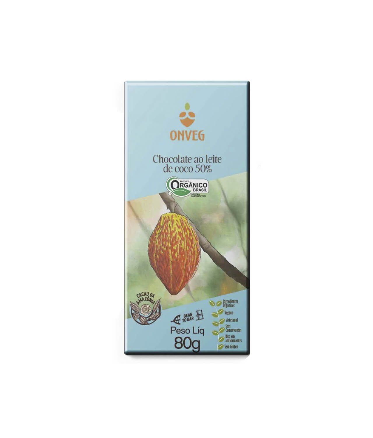 Chocolate 50% ao Leite de Coco Orgânico (80g) - Onveg